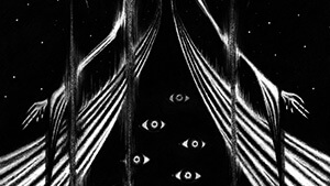 With arms outstretched, the eldritch god known as the Lord in White unfurls its cloak, revealing a multitude of eyes set upon an infinite darkness. Insectile limbs loom overhead, with its gore-slicked teeth clenched and disembodied upon the void.